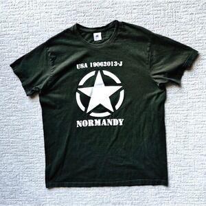 B&C Collection Mens Normandy USA Military Graphic‎ T-Shirt Olive Green Large